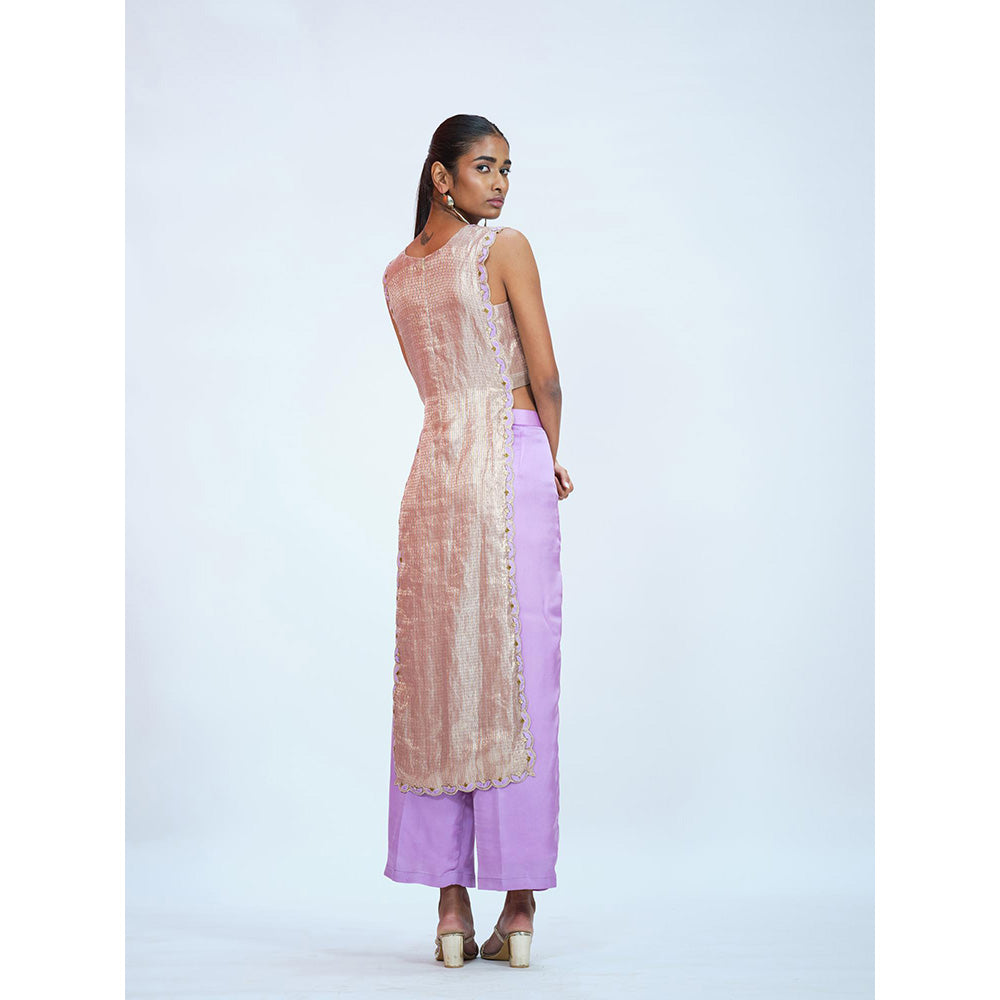 RAAG SUTRA Lavender Tissue Brocade Kurta with Palazzo (Set of 2)