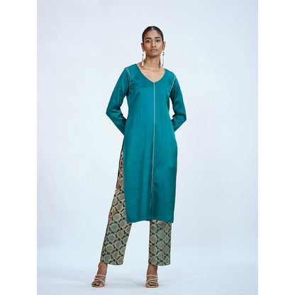RAAG SUTRA Teal Banarasi Brocade Kurta with Pant (Set of 2)