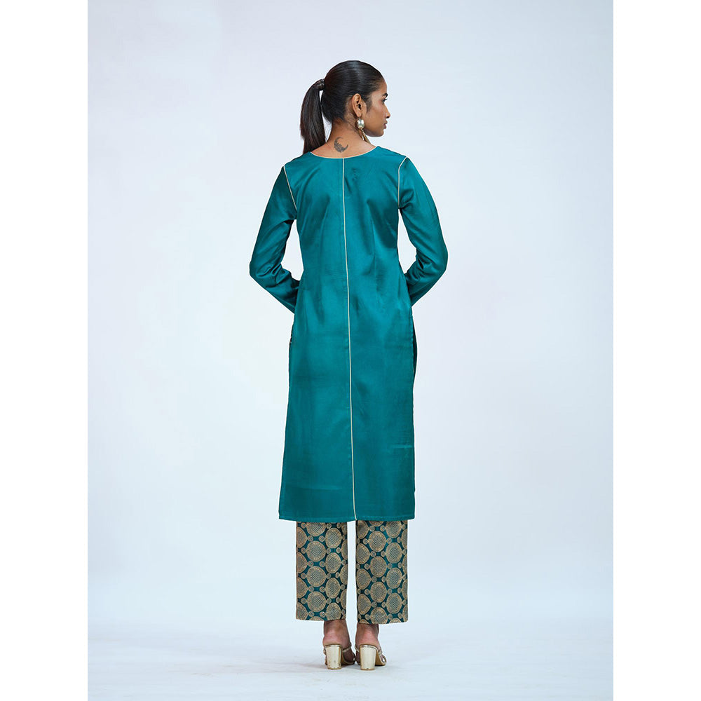 RAAG SUTRA Teal Banarasi Brocade Kurta with Pant (Set of 2)