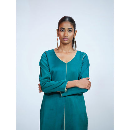 RAAG SUTRA Teal Banarasi Brocade Kurta with Pant (Set of 2)