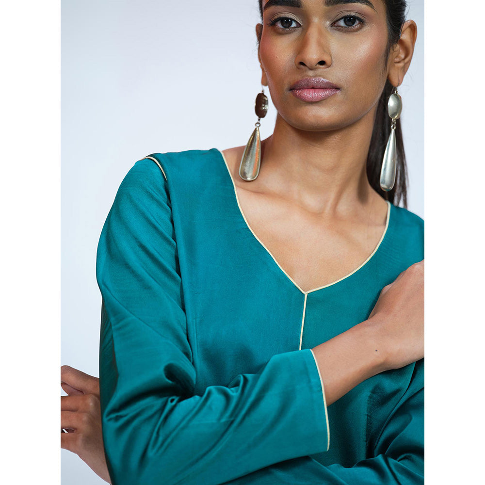 RAAG SUTRA Teal Banarasi Brocade Kurta with Pant (Set of 2)