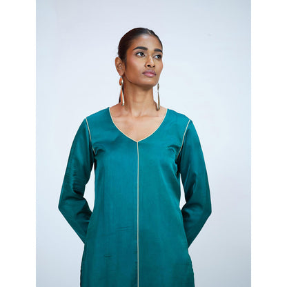 RAAG SUTRA Teal Banarasi Brocade Kurta with Pant (Set of 2)