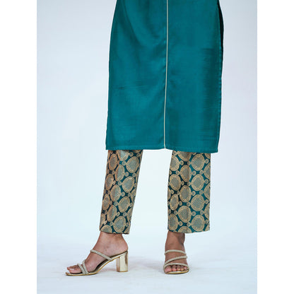 RAAG SUTRA Teal Banarasi Brocade Kurta with Pant (Set of 2)