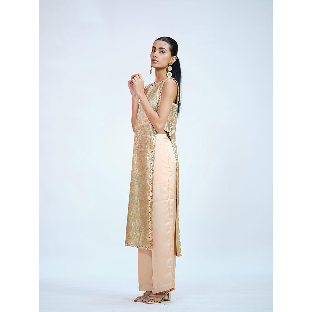 RAAG SUTRA Gold Tissue Brocade Kurta with Palazzo (Set of 2)