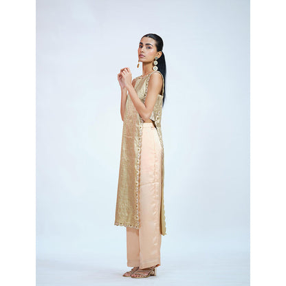 RAAG SUTRA Gold Tissue Brocade Kurta with Palazzo (Set of 2)