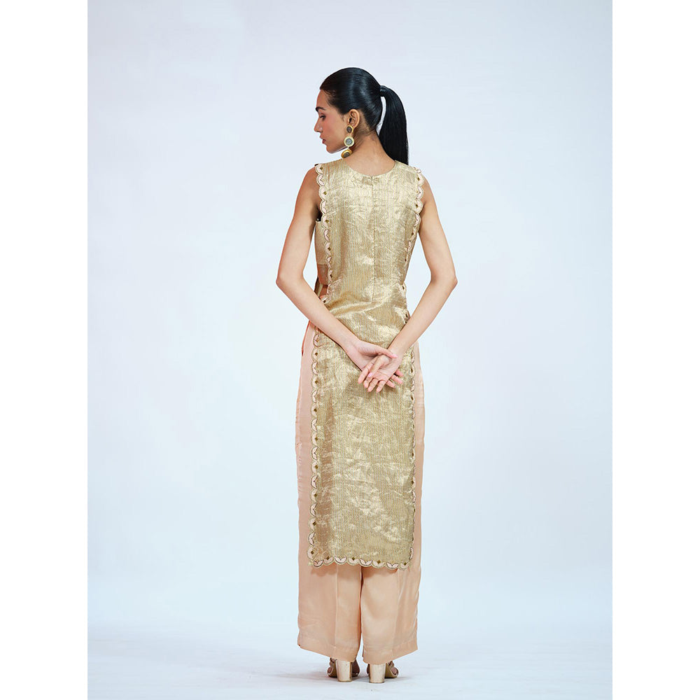 RAAG SUTRA Gold Tissue Brocade Kurta with Palazzo (Set of 2)