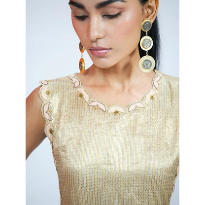 RAAG SUTRA Gold Tissue Brocade Kurta with Palazzo (Set of 2)