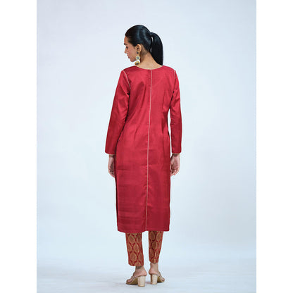RAAG SUTRA Maroon Banarasi Brocade Kurta with Pant (Set of 2)