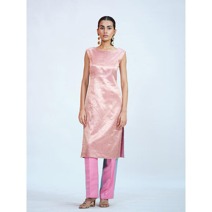 RAAG SUTRA Pink Blue Brocade Kurta with Pant (Set of 2)