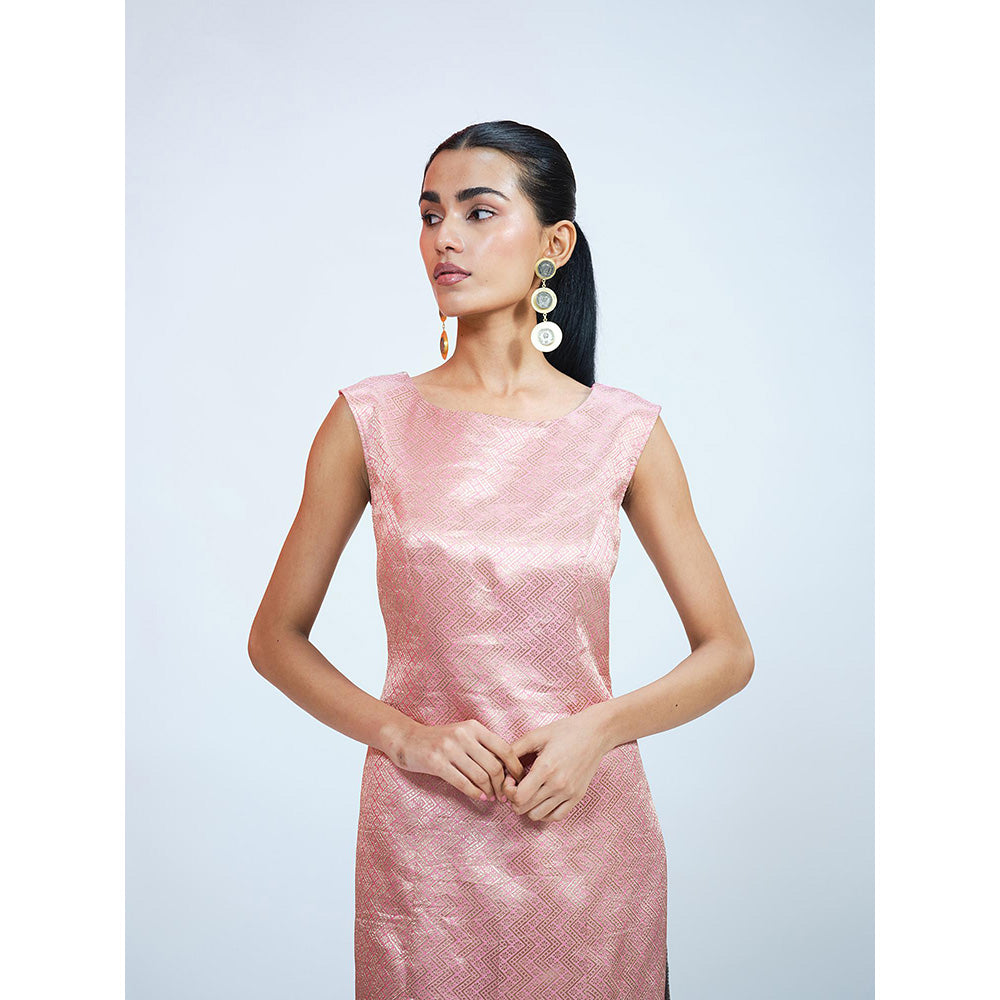 RAAG SUTRA Pink Blue Brocade Kurta with Pant (Set of 2)