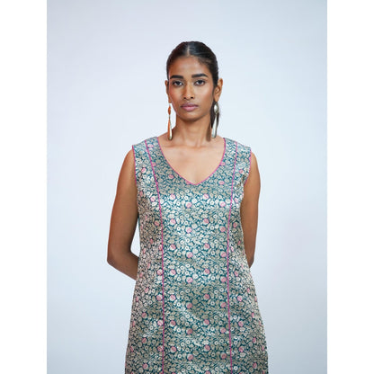 RAAG SUTRA Green Rani Banarasi Brocade Kurta with Pant (Set of 2)