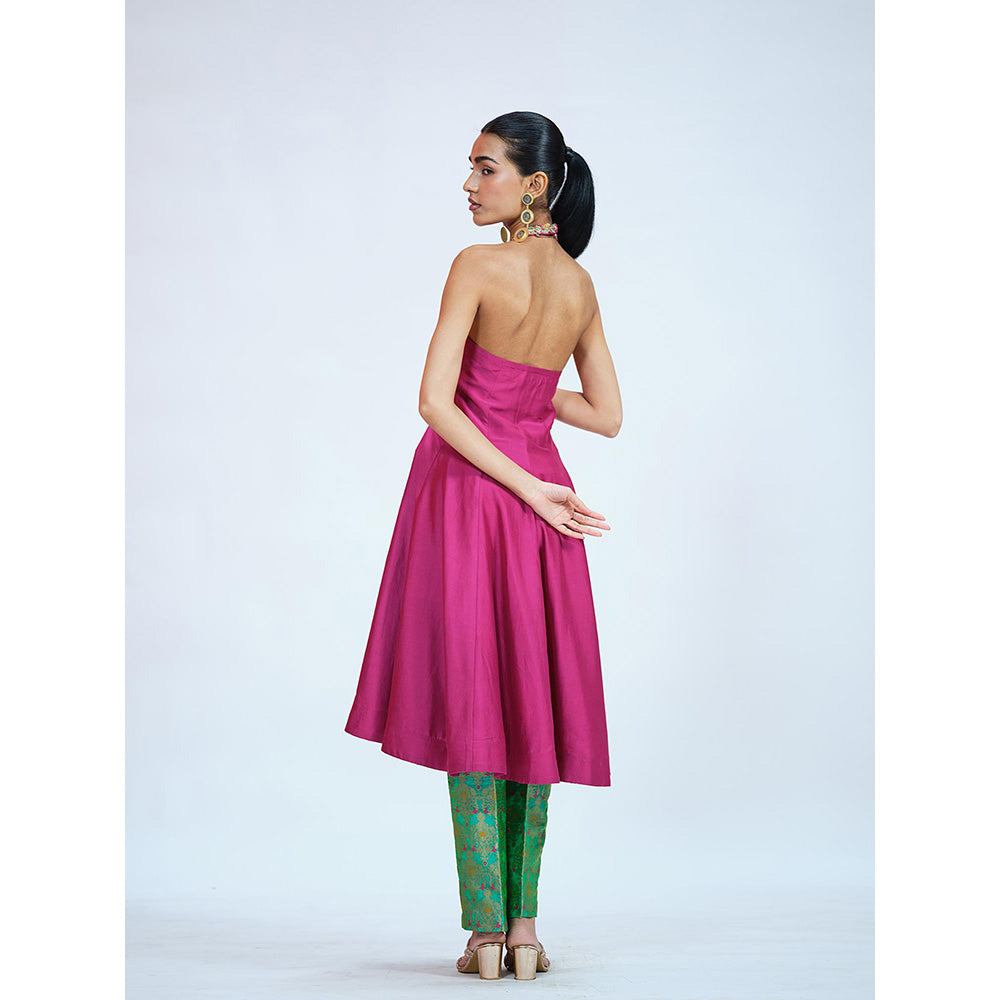 RAAG SUTRA Purple Halter Neck Anarkali Kurta with Pant (Set of 2)