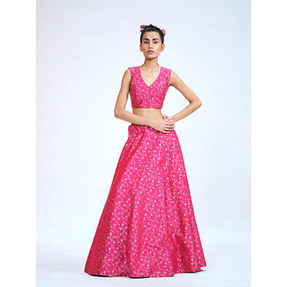 RAAG SUTRA Rani Brocade Lehenga with Blouse and Dupatta (Set of 3)