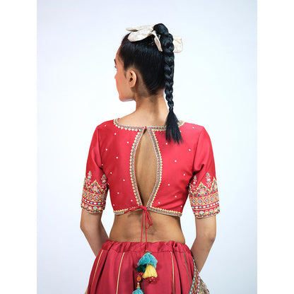 RAAG SUTRA Red Silk Lehenga with Blouse and Dupatta (Set of 3)