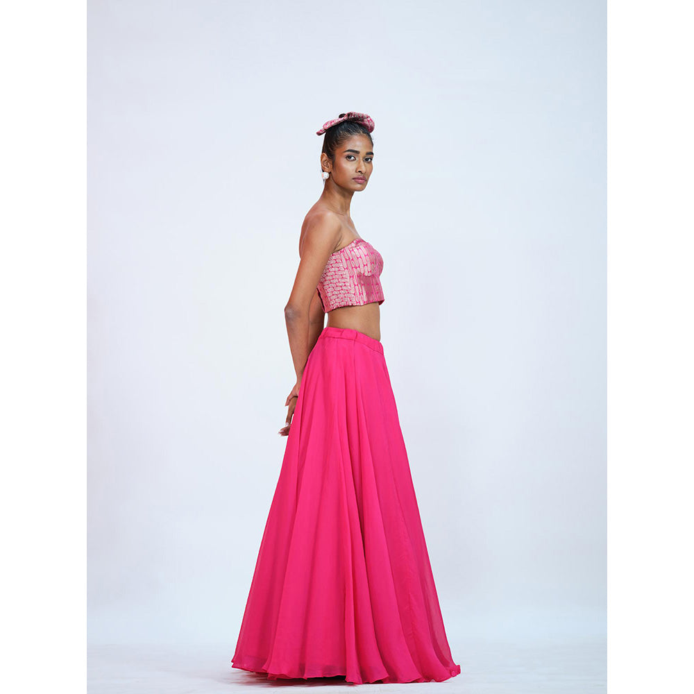 RAAG SUTRA Rani Brocade And Georgette Lehenga with Crop Top (Set of 2)