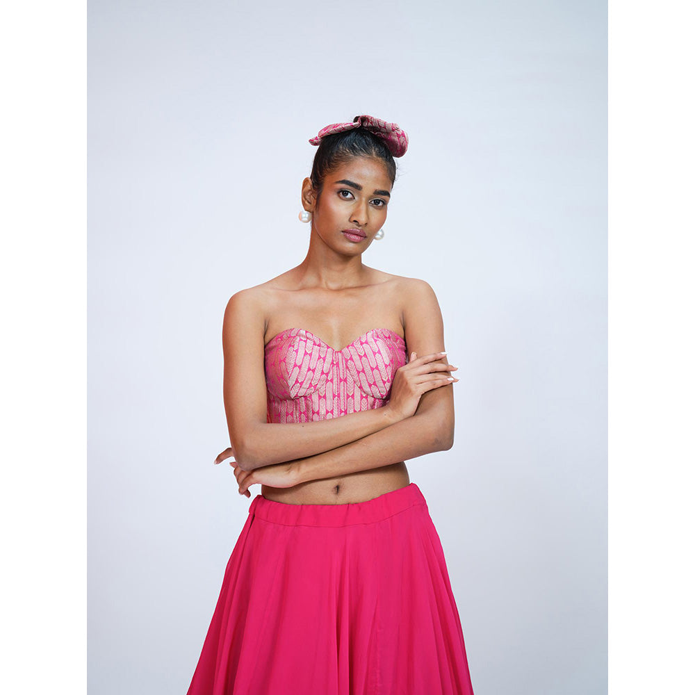 RAAG SUTRA Rani Brocade And Georgette Lehenga with Crop Top (Set of 2)