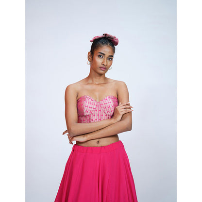 RAAG SUTRA Rani Brocade And Georgette Lehenga with Crop Top (Set of 2)