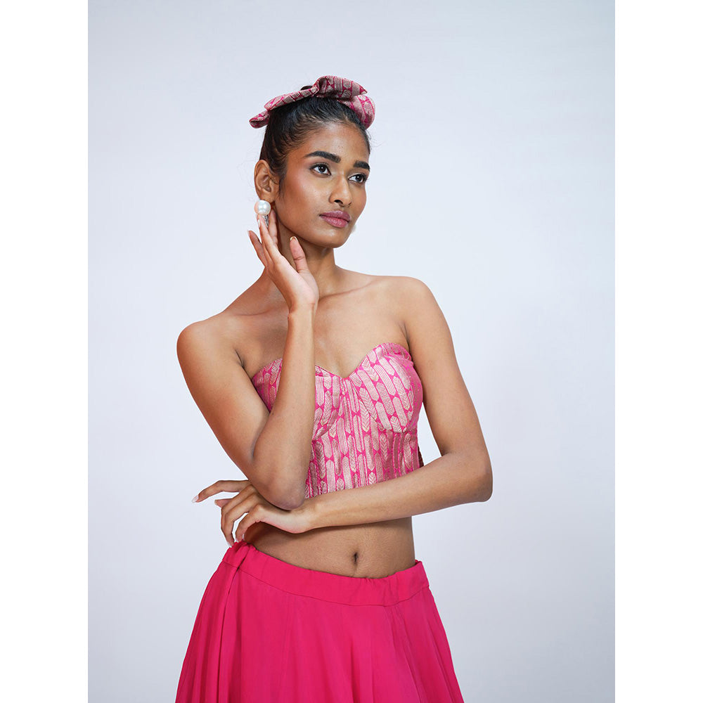 RAAG SUTRA Rani Brocade And Georgette Lehenga with Crop Top (Set of 2)