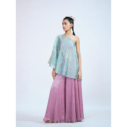 RAAG SUTRA Pastel Crushed Tissue Blouse with Top and Palazzo (Set of 3)