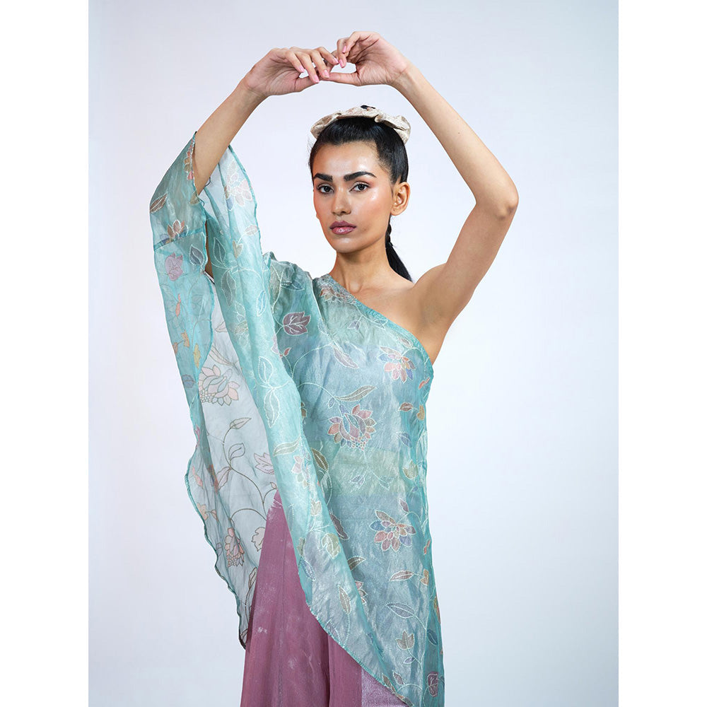 RAAG SUTRA Pastel Crushed Tissue Blouse with Top and Palazzo (Set of 3)
