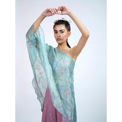 RAAG SUTRA Pastel Crushed Tissue Blouse with Top and Palazzo (Set of 3)