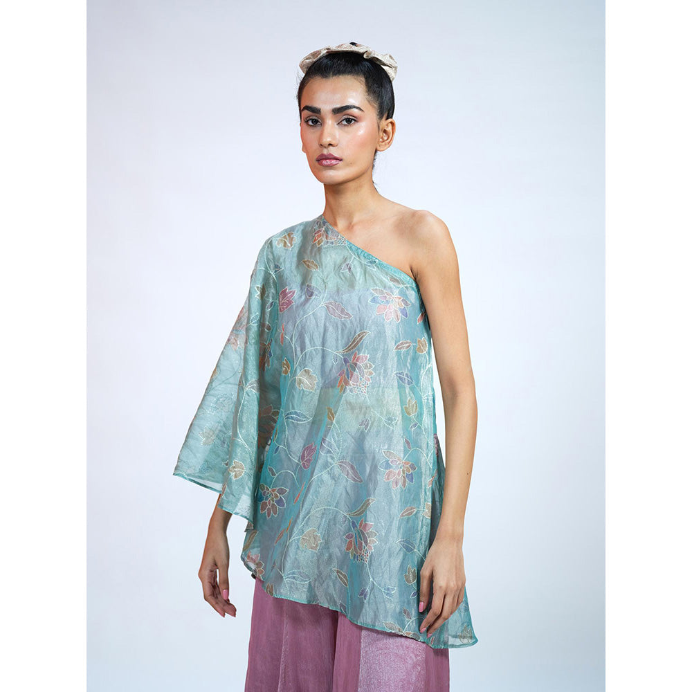 RAAG SUTRA Pastel Crushed Tissue Blouse with Top and Palazzo (Set of 3)