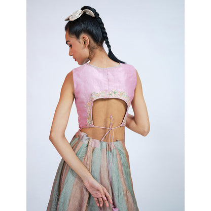 RAAG SUTRA Tissue Crop Top with Lehenga (Set of 2)