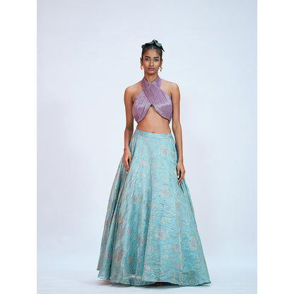 RAAG SUTRA Silk Bottle Multi-Color Crop Top with Lehenga (Set of 2)