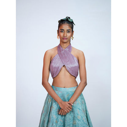 RAAG SUTRA Silk Bottle Multi-Color Crop Top with Lehenga (Set of 2)