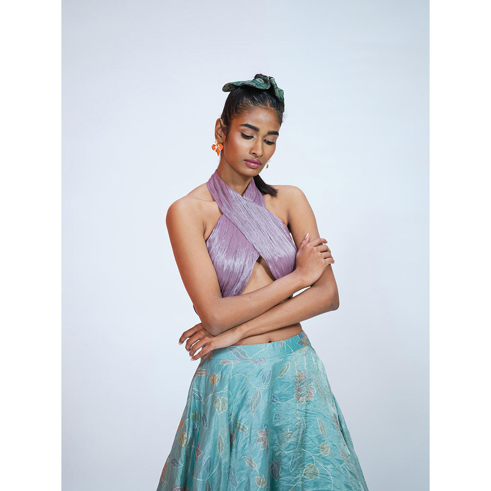 RAAG SUTRA Silk Bottle Multi-Color Crop Top with Lehenga (Set of 2)