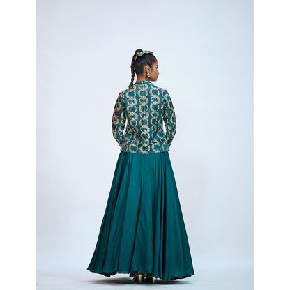 RAAG SUTRA Silk Bottle Teal Jacket with Lehenga (Set of 2)