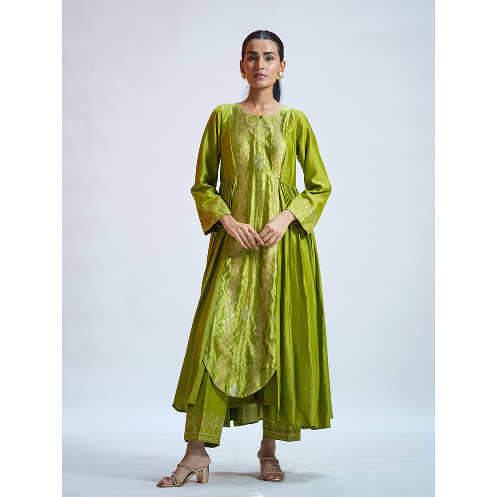 RAAG SUTRA Kiwi Green Anarkali Kurta with Pant (Set of 2)