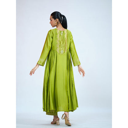 RAAG SUTRA Kiwi Green Anarkali Kurta with Pant (Set of 2)