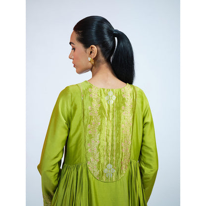 RAAG SUTRA Kiwi Green Anarkali Kurta with Pant (Set of 2)