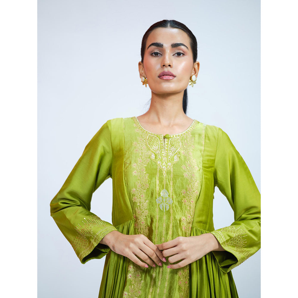 RAAG SUTRA Kiwi Green Anarkali Kurta with Pant (Set of 2)