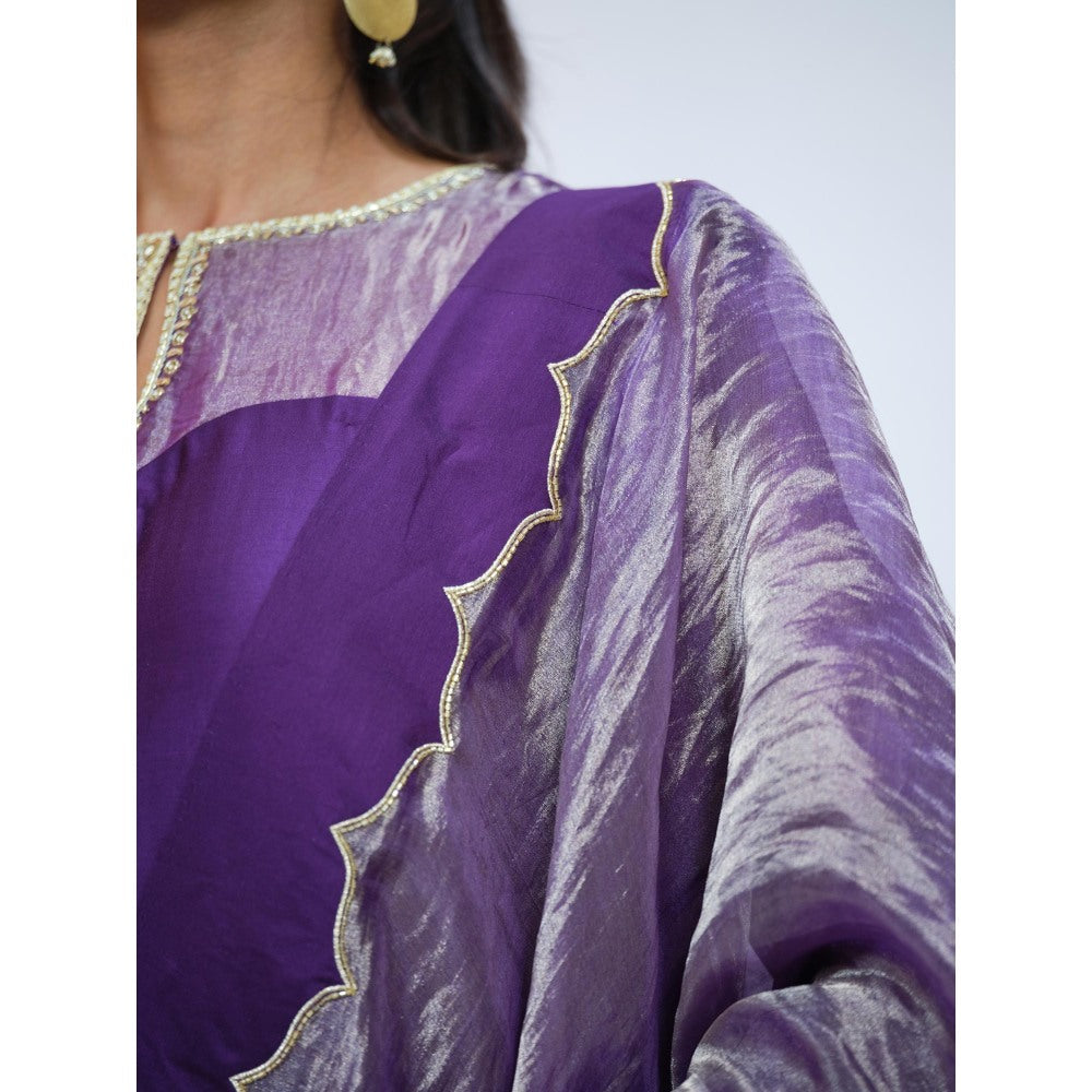 RAAG SUTRA Purple Tissue Kurta with Palazzo and Dupatta (Set of 3)