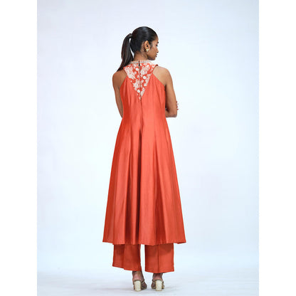 RAAG SUTRA Orange Brocade Anarkali Kurta with Palazzo (Set of 2)