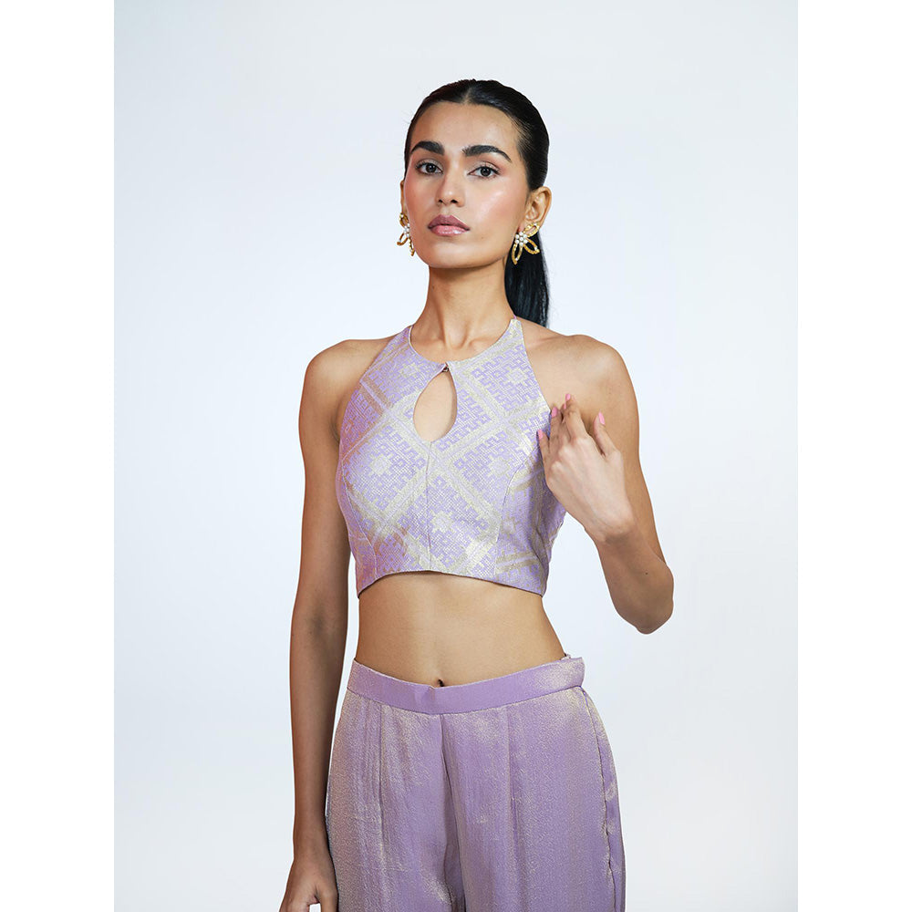 RAAG SUTRA Lavender Brocade Tissue Sharara with Crop Top (Set of 2)