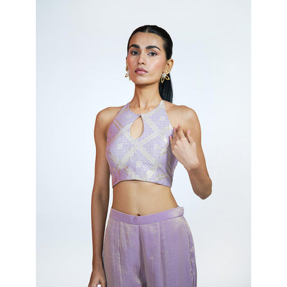 RAAG SUTRA Lavender Brocade Tissue Sharara with Crop Top (Set of 2)