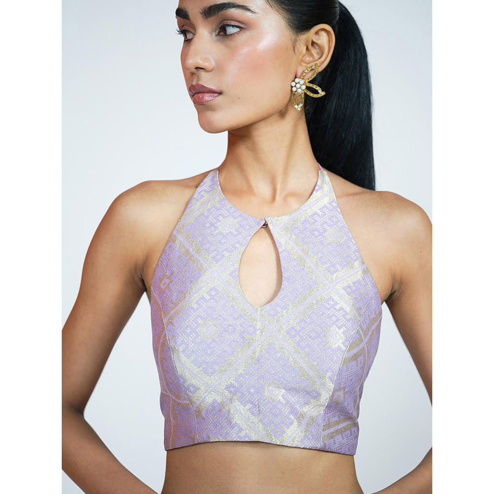 RAAG SUTRA Lavender Brocade Tissue Sharara with Crop Top (Set of 2)