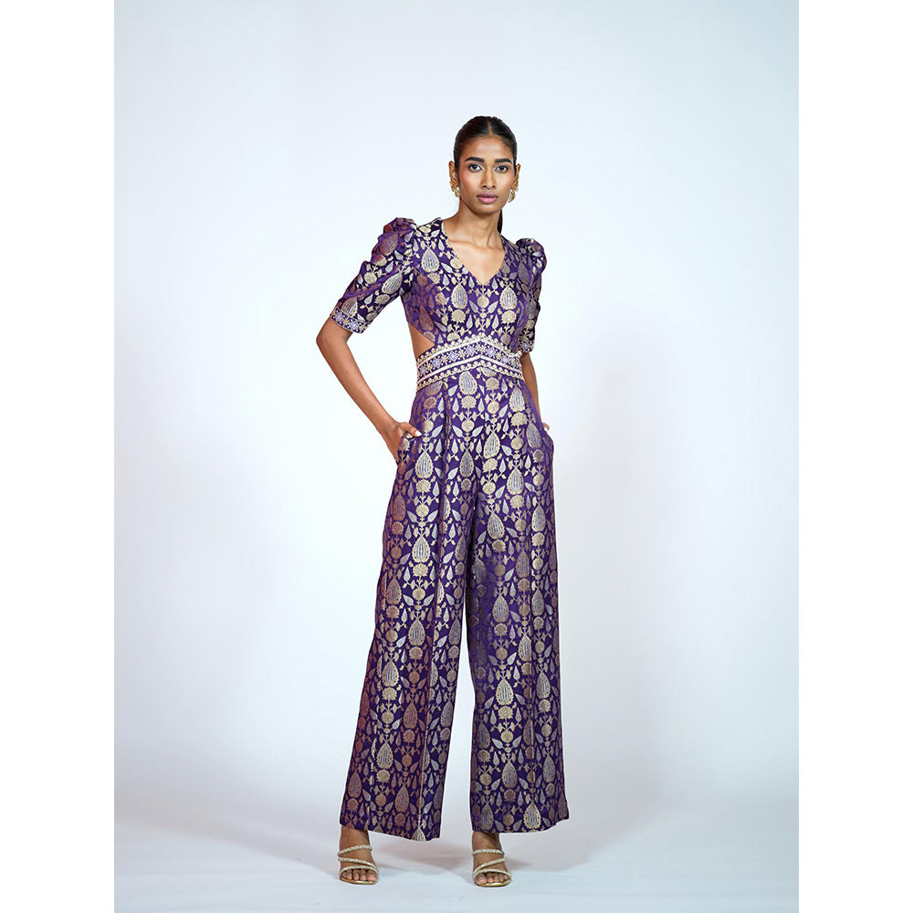 RAAG SUTRA Purple Brocade Jumpsuit