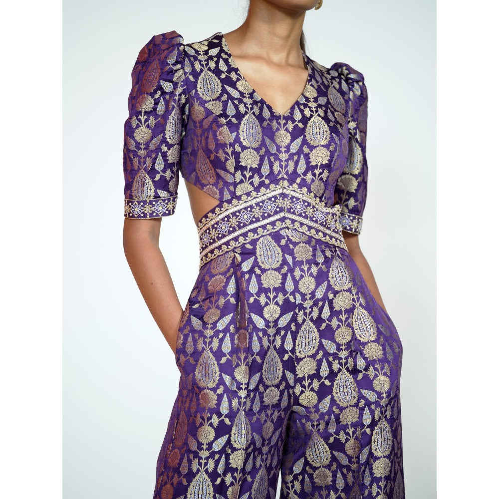 RAAG SUTRA Purple Brocade Jumpsuit