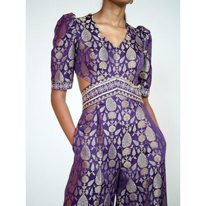 RAAG SUTRA Purple Brocade Jumpsuit
