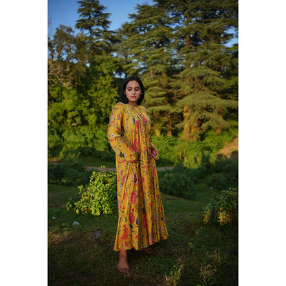 Raas Life Laxmi Kyaari Mustard Floral Maxi Dress