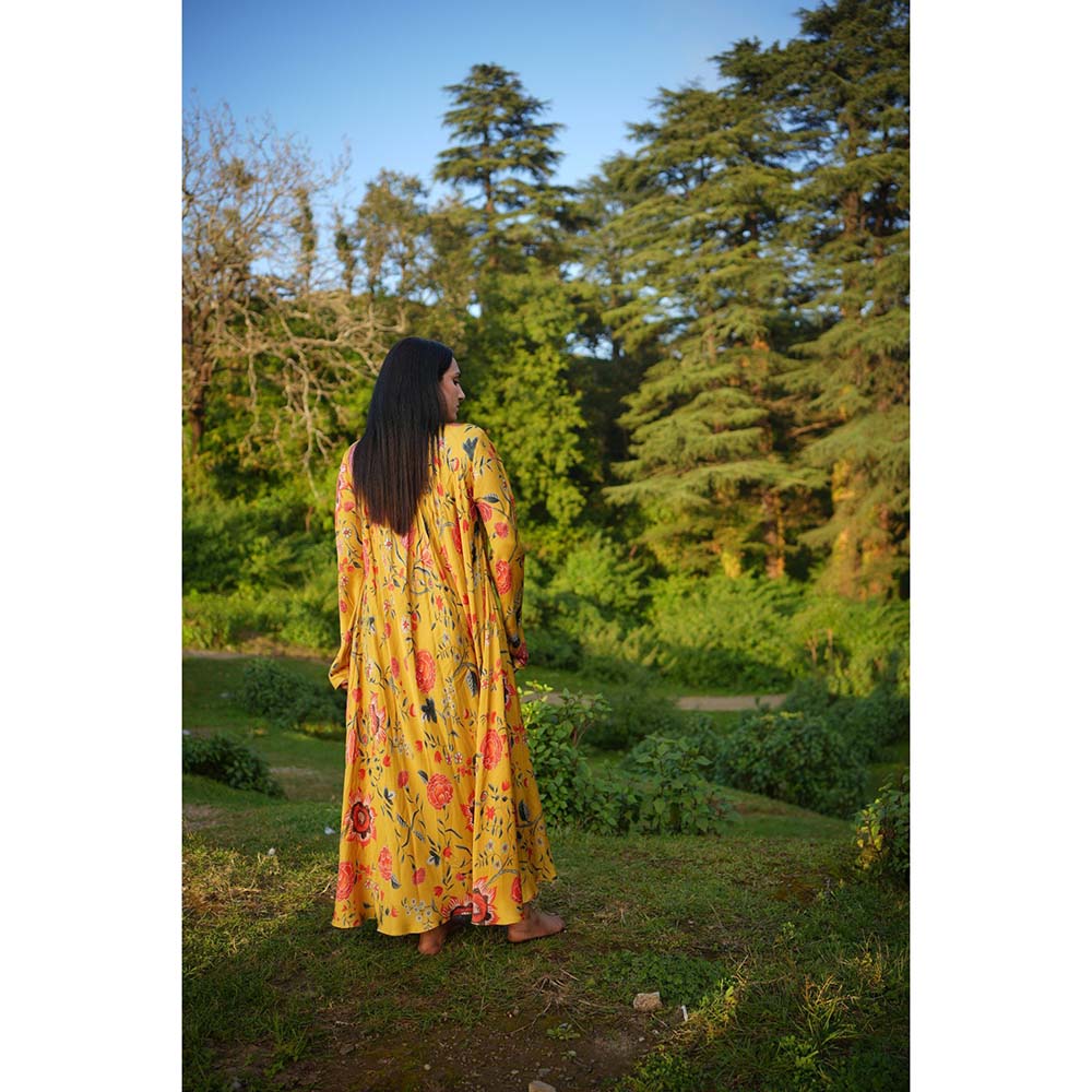 Raas Life Laxmi Kyaari Mustard Floral Maxi Dress