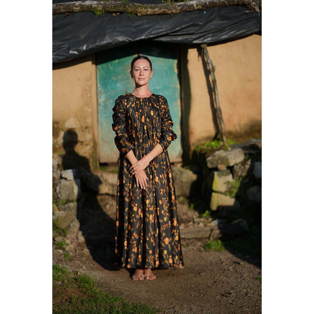 Raas Life Laxmi Karu Black Floral Maxi Dress