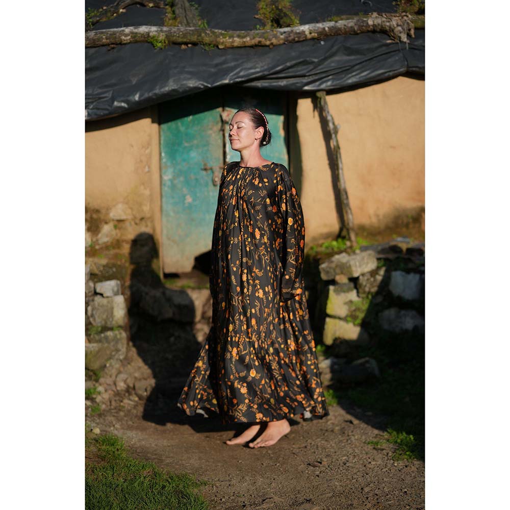 Raas Life Laxmi Karu Black Floral Maxi Dress