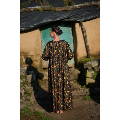 Raas Life Laxmi Karu Black Floral Maxi Dress