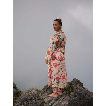 Raas Life Padmini Peach Floral Kurta & Trouser (Set of 2)