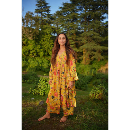 Raas Life Devi Mustard Floral Kurta & Palazzo (Set of 2)